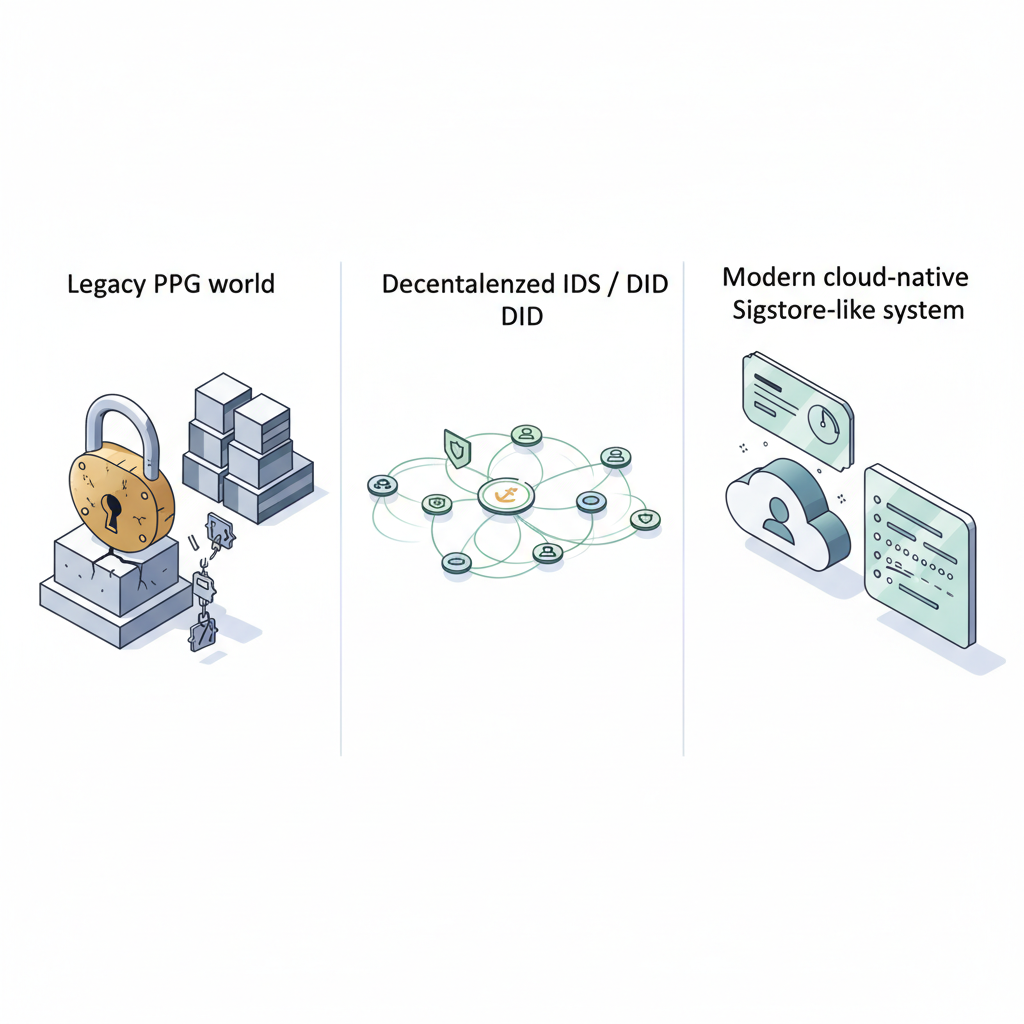 PGP vs DID vs Sigstore：誰が一番ダメージを受けるのか